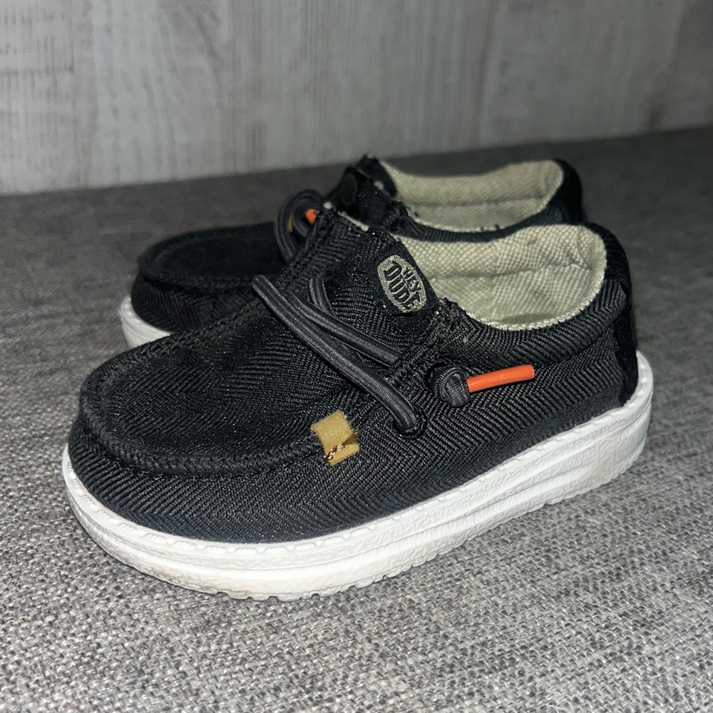Hey Dude Black and Orange Kids Moccasins